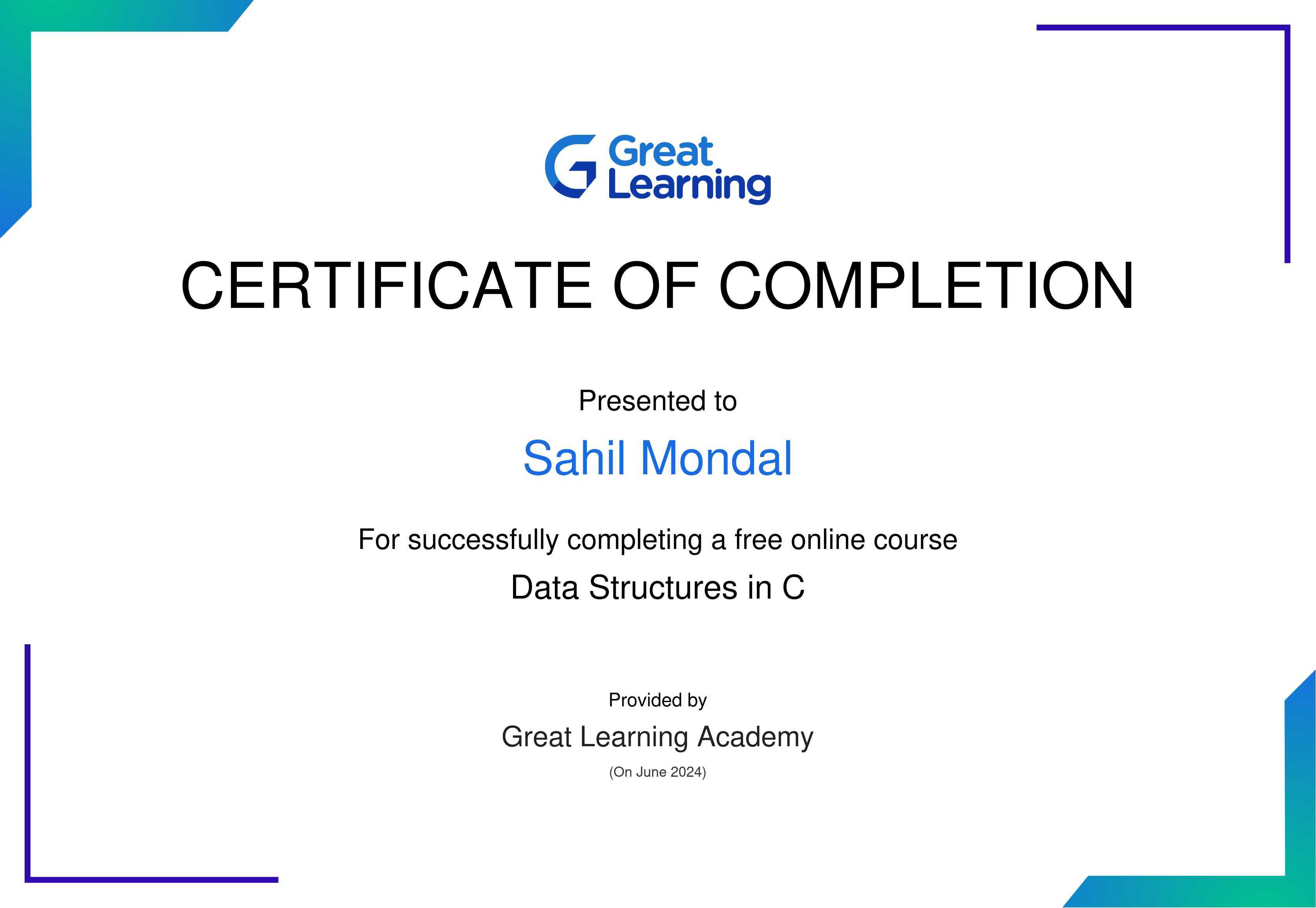 Data Structures Certificate